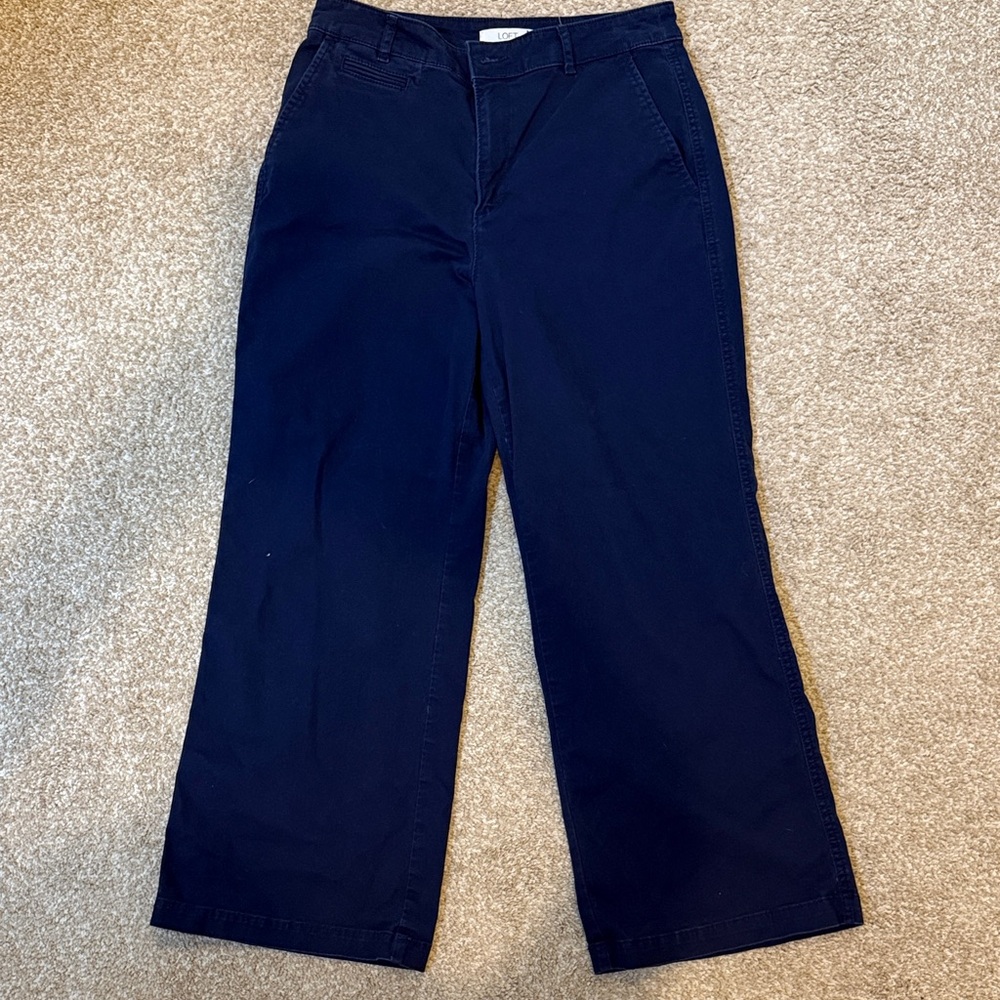 LOFT Dark Blue Monroe Petite Curvy Wide-Leg Pants